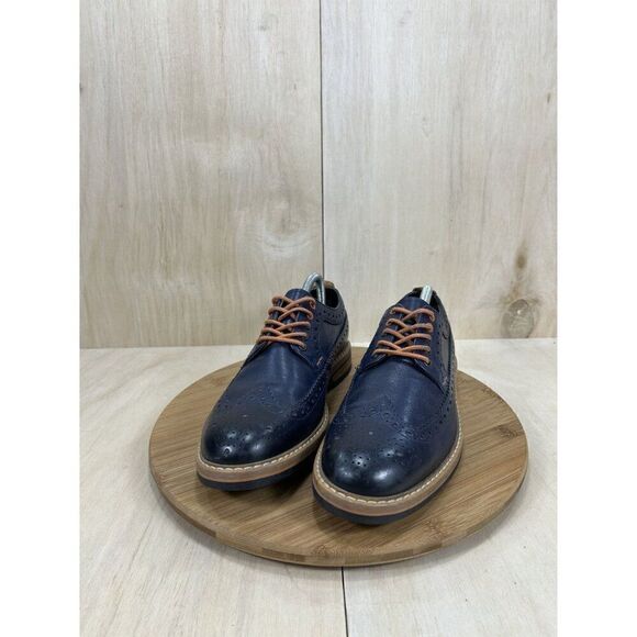 Clarks Pitney Limit Blue Brogue Brown Leather Wingtip Shoes Mens Size 8.5 - Picture 2 of 8